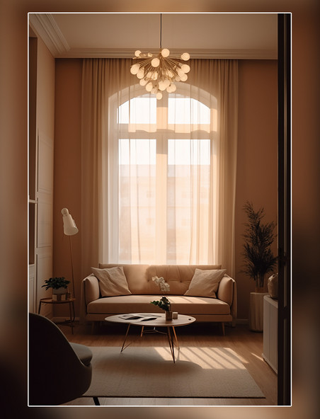 优雅拍摄的房地产照片室内设计客厅温暖的光线柔和的装饰