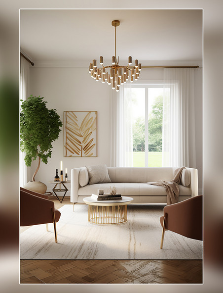 茶几沙发地毯吊灯扶手椅现代有机风格的住宅室内设计项目房间室内装修