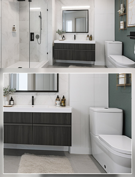 浴室现代简洁洗手台马桶场景摄影房间室内装修