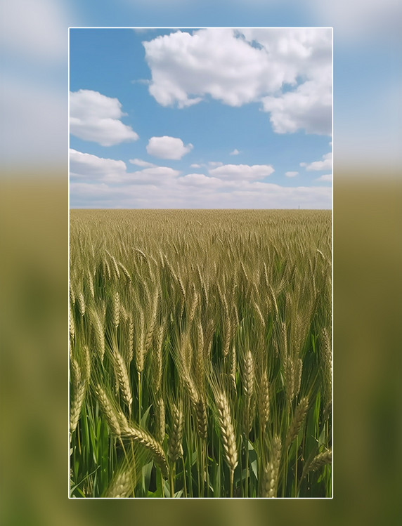 一片麦田小满春天小麦麦穗蓝天白云摄影图阳光明媚的春天