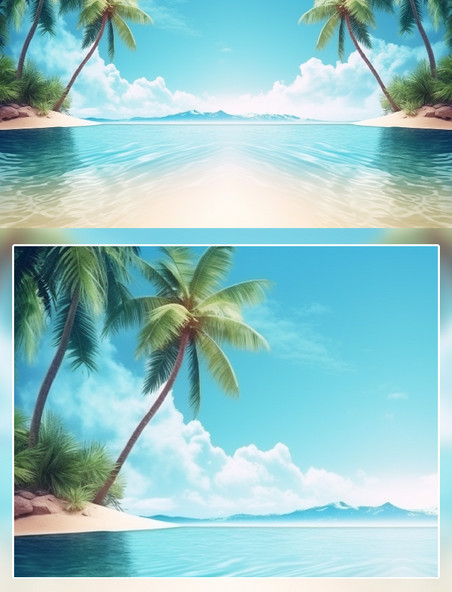 蓝色海边椰子树夏天场景摄影夏季度假