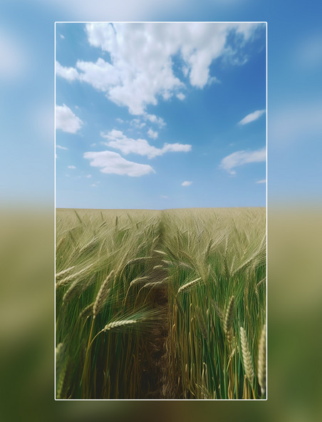 蓝天白云小满春天小麦麦穗一片麦田摄影图阳光明媚的春天