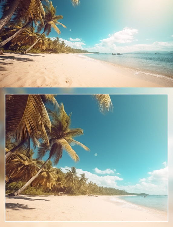 夏天大海沙滩椰子树海边场景摄影夏季度假