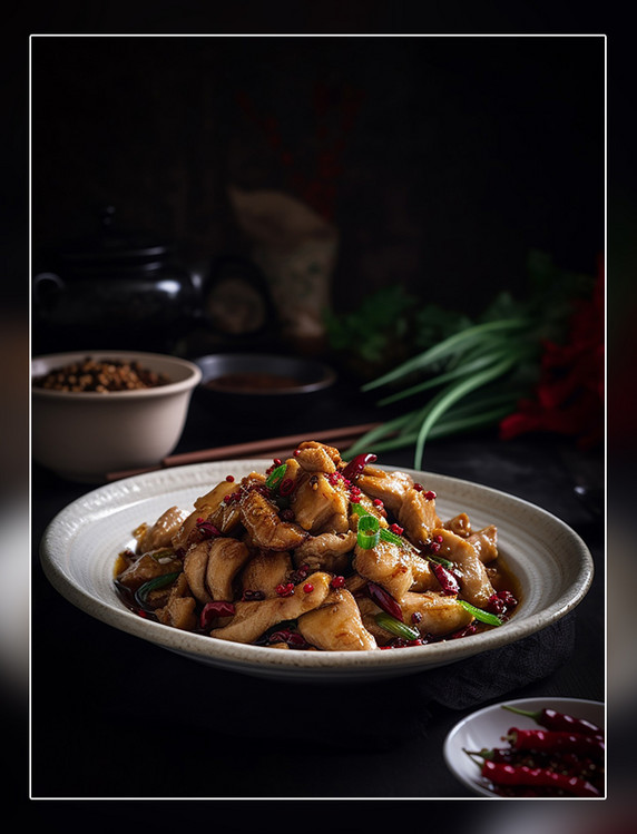 美味炒鸡肉中餐中式餐饮川菜中国菜摄影图高清食物拍摄