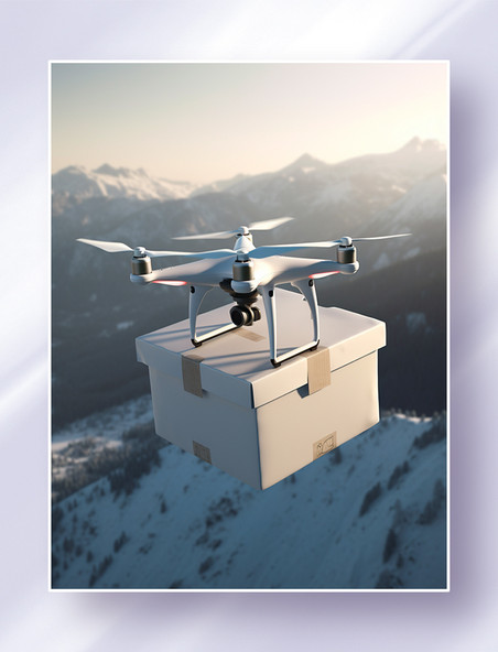在雪山高空进行远程包裹物资快递运送的高科技无人机