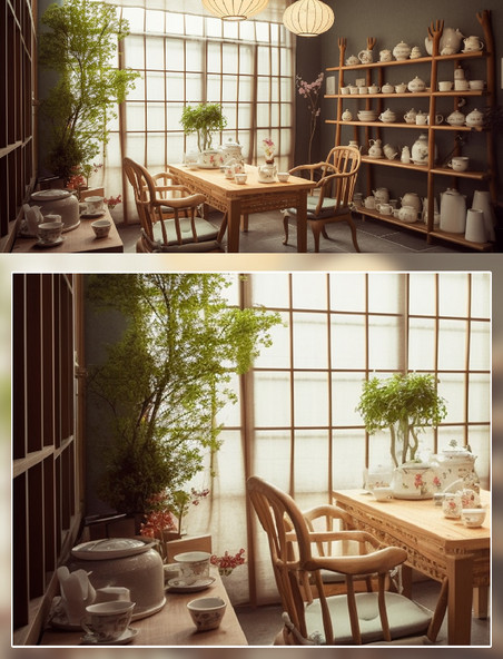 古典新中式茶室茶具品茶场景摄影房间室内装修