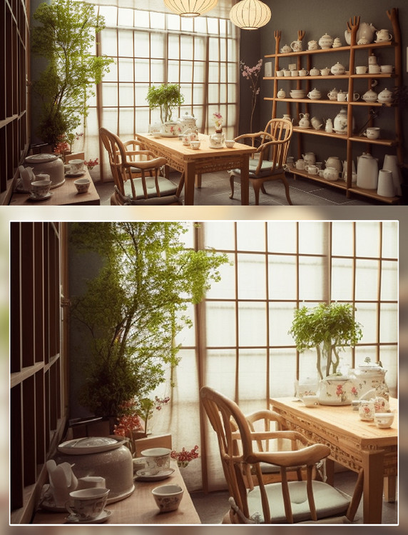 古典新中式茶室茶具品茶场景摄影房间室内装修