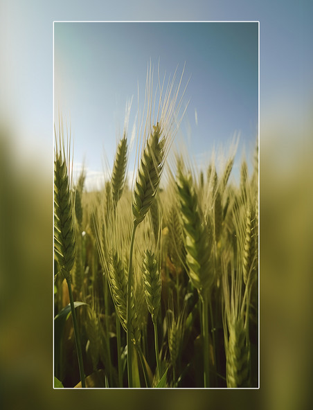 小麦麦穗小满春天一片麦田蓝天白云摄影图阳光明媚的春天