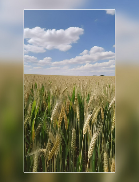 阳光明媚的春天小满春天小麦麦穗一片麦田蓝天白云摄影图