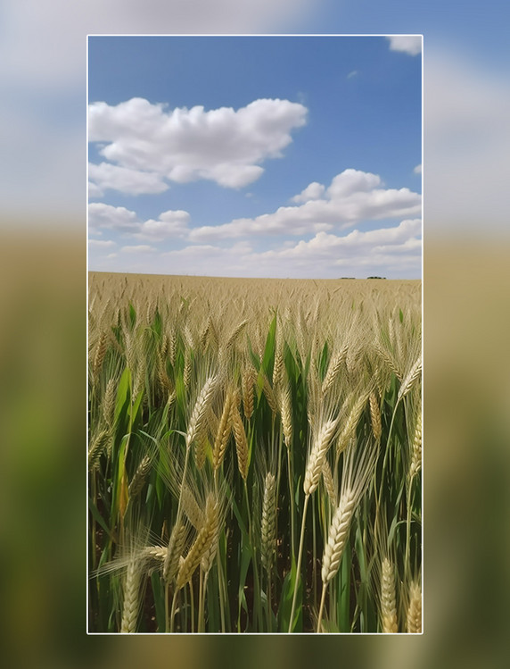 阳光明媚的春天小满春天小麦麦穗一片麦田蓝天白云摄影图