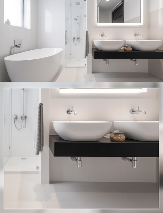 浴室现代简洁洗手台浴缸场景摄影房间室内装修