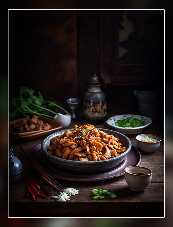 美味爆炒肥肠中餐中式餐饮川菜中国菜摄影图高清食物拍摄