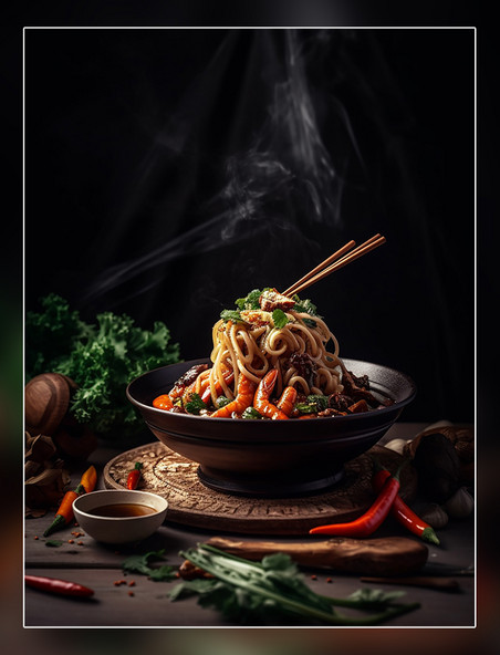一碗炒面食物拍摄中餐中式餐饮川菜中国菜摄影图高清