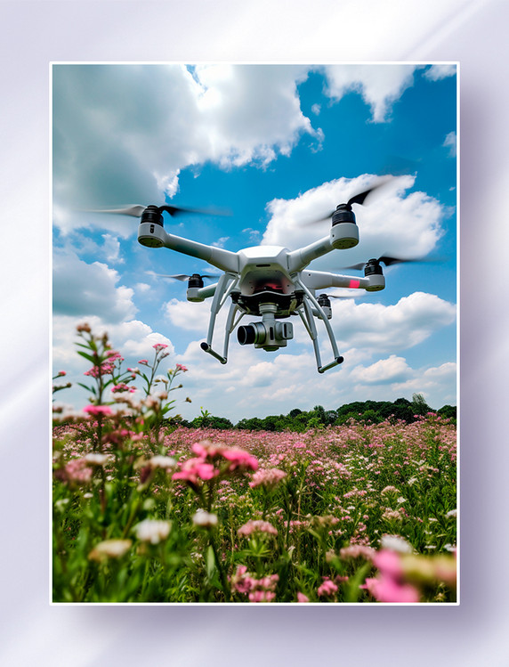 进行远程监测数据收集的高科技智能无人机飞行在花田上空
