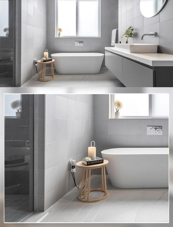 现代简洁浴室浴缸洗手台场景摄影房间室内装修