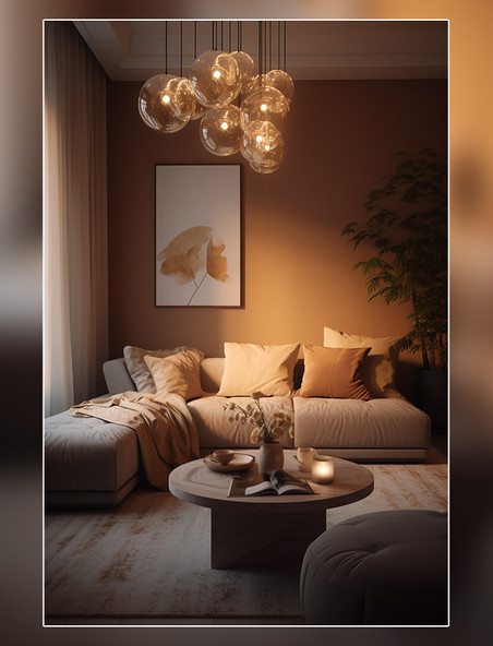 客厅室内设计温暖的光线柔和的装饰优雅拍摄的房地产照片