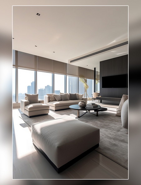 扶手椅沙发地毯茶几吊灯现代有机风格的住宅室内设计项目房间室内装修