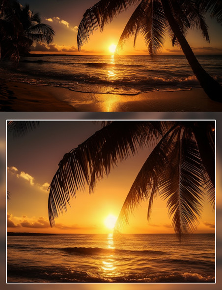 傍晚夕阳海边椰子树夏天场景摄影夏季度假