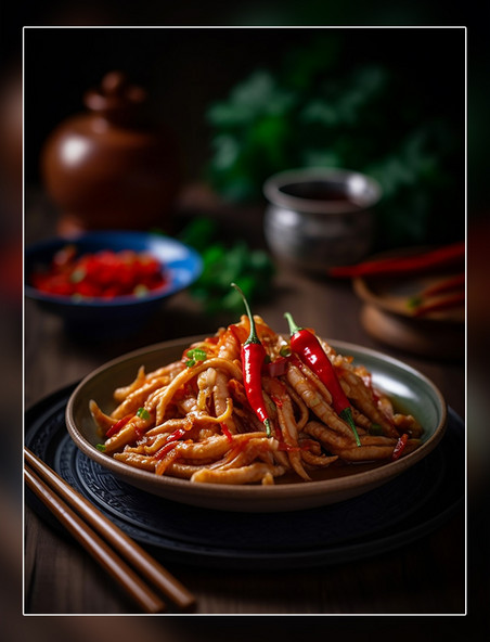 中式餐饮川菜爆炒鸡爪辣鸡爪中餐中国菜摄影图高清食物拍摄