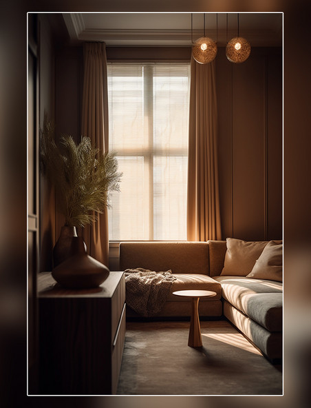 拍摄的房地产照片室内设计客厅温暖的光线柔和的装饰优雅