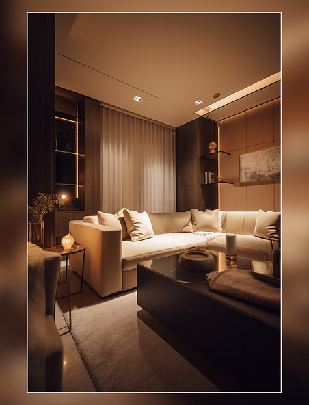优雅室内设计客厅温暖的光线柔和的装饰拍摄的房地产照片