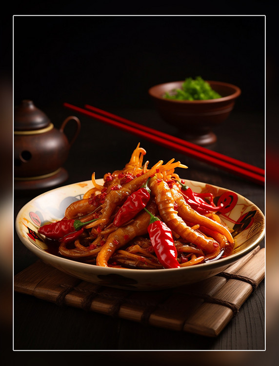 中餐爆炒鸡爪辣鸡爪中式餐饮川菜中国菜摄影图高清食物拍摄