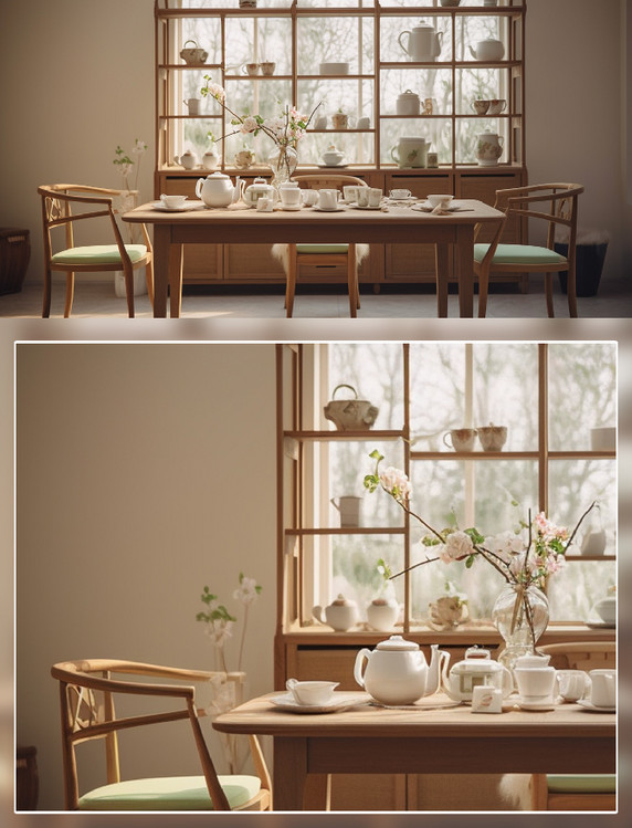 喝茶品茶茶具桌椅新中式茶室场景房间室内装修