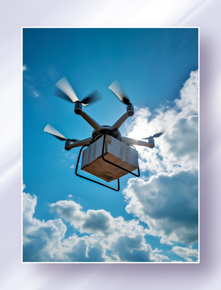 飞行在空中进行快递包裹运输的高科技智能无人机