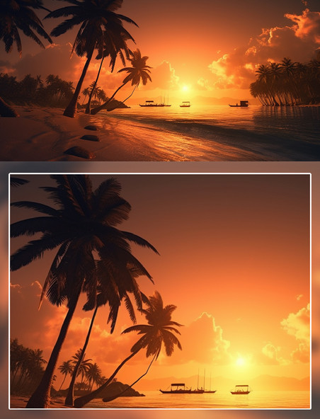 夏天夜晚海边夕阳椰子树场景摄影夏季度假