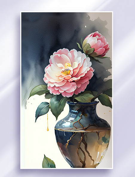 AI绘画大花瓶里的红茶花
