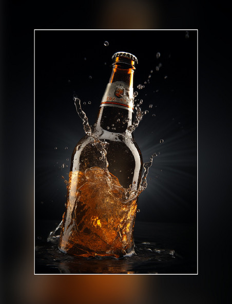 水溅冰镇啤酒瓶摄影