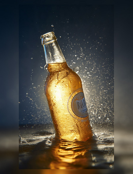 商业摄影水滴四溅特写光照镜头瓶装啤酒
