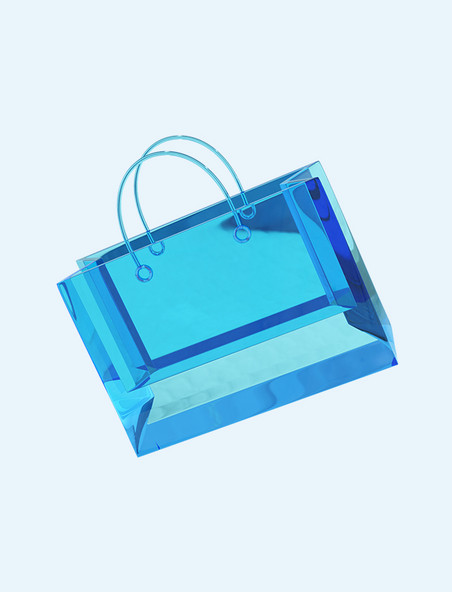 3D立体透明玻璃材质蓝色购物袋