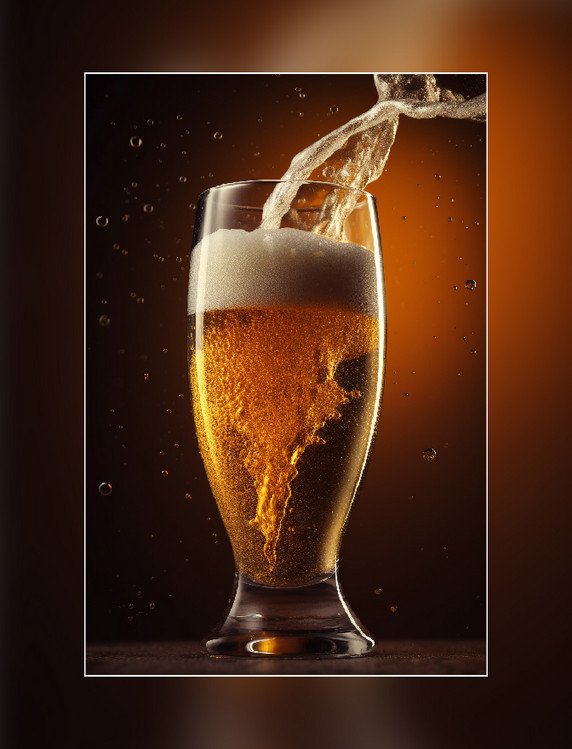 棕色透亮气泡啤酒玻璃杯摄影