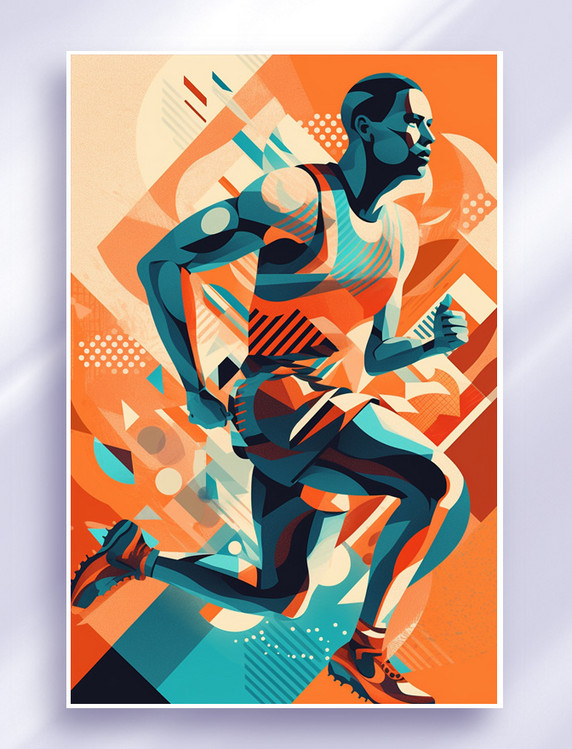 男生跑步体育扁平风格插画数字艺术