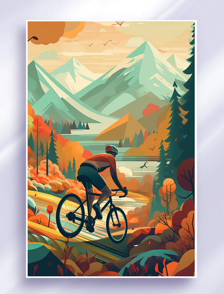 自行车体育扁平风格插画数字艺术