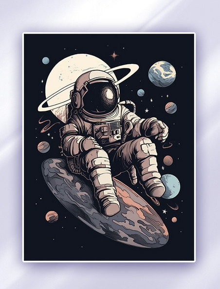 航天航空宇航员星球火箭数字插画