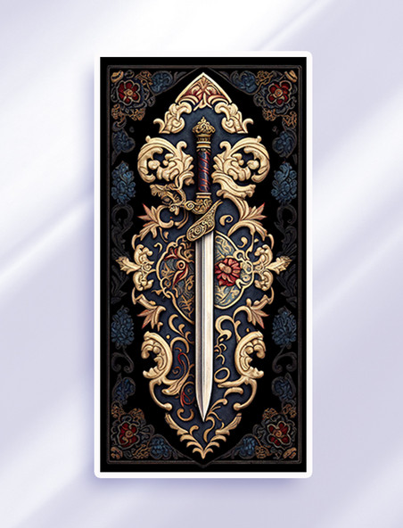 蓝翼宝剑中世纪地毯插画