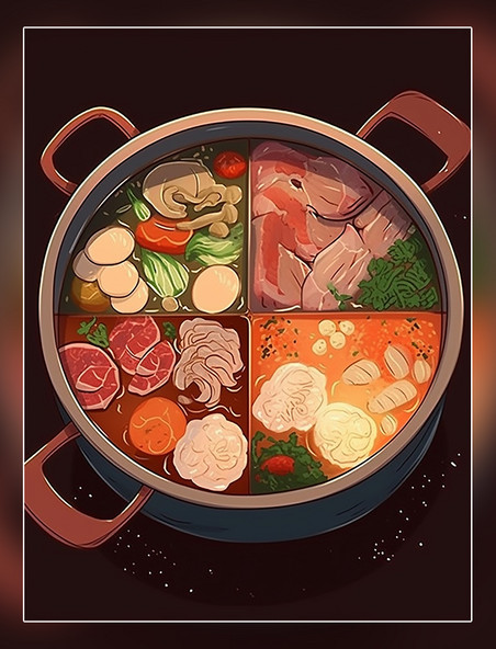 蔬菜和肉中餐手绘风插画扁平插画一锅炖火锅