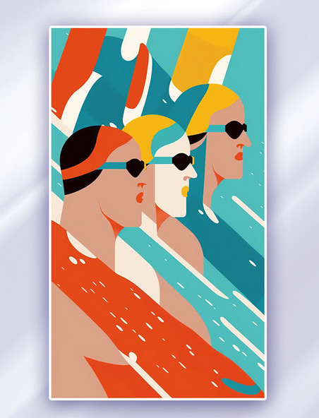 美式游泳运动员数字插画
