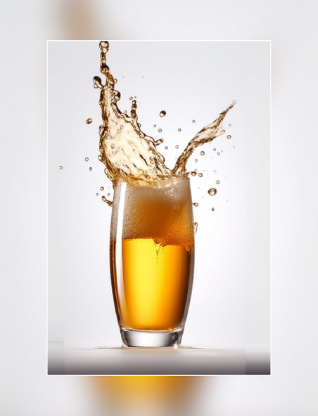 橙色啤酒玻璃杯水溅摄影