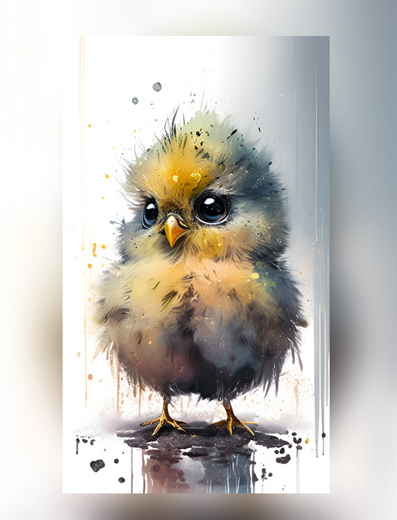 水彩泼墨风格十二生肖小鸡创意艺术插画