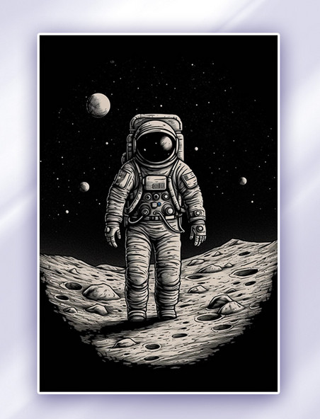 航天航空宇航员在太空卡通数字插画