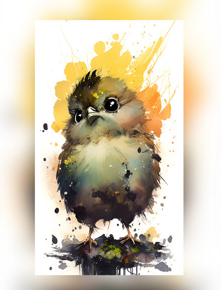 水彩泼墨十二生肖可爱小鸡创意艺术插画
