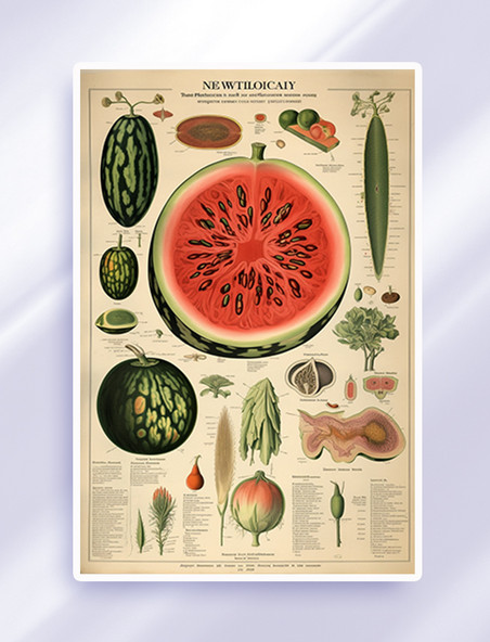 西瓜植物科普科学展示手绘插图