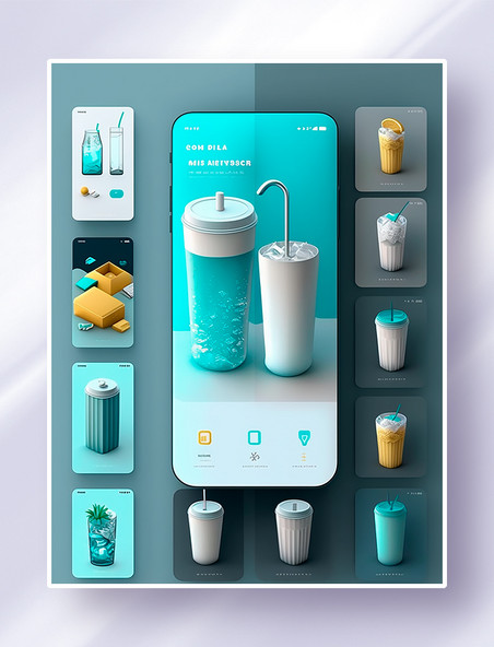 多种水杯主题手机APP首页界面UI设计