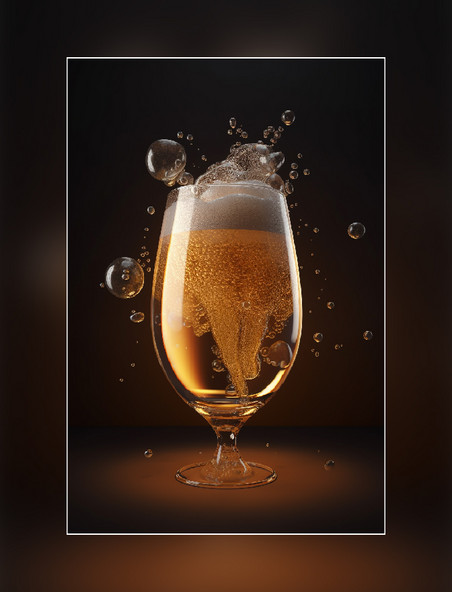 气泡啤酒玻璃杯棕色场景摄影