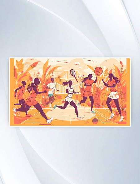 彩色扁平化羽毛球比赛体育运动员插画