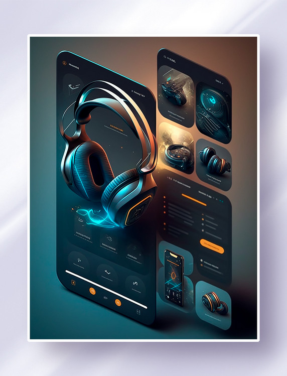 炫酷2.5D立体头戴式耳机手机界面APP程序首页设计
