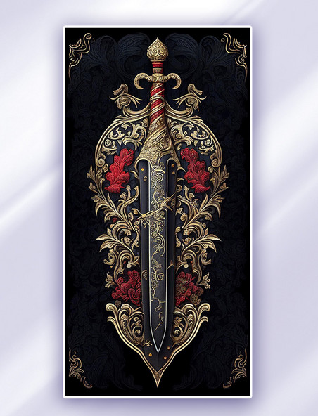 蓝翼中世纪地毯设计的国王视图宝剑数字插画